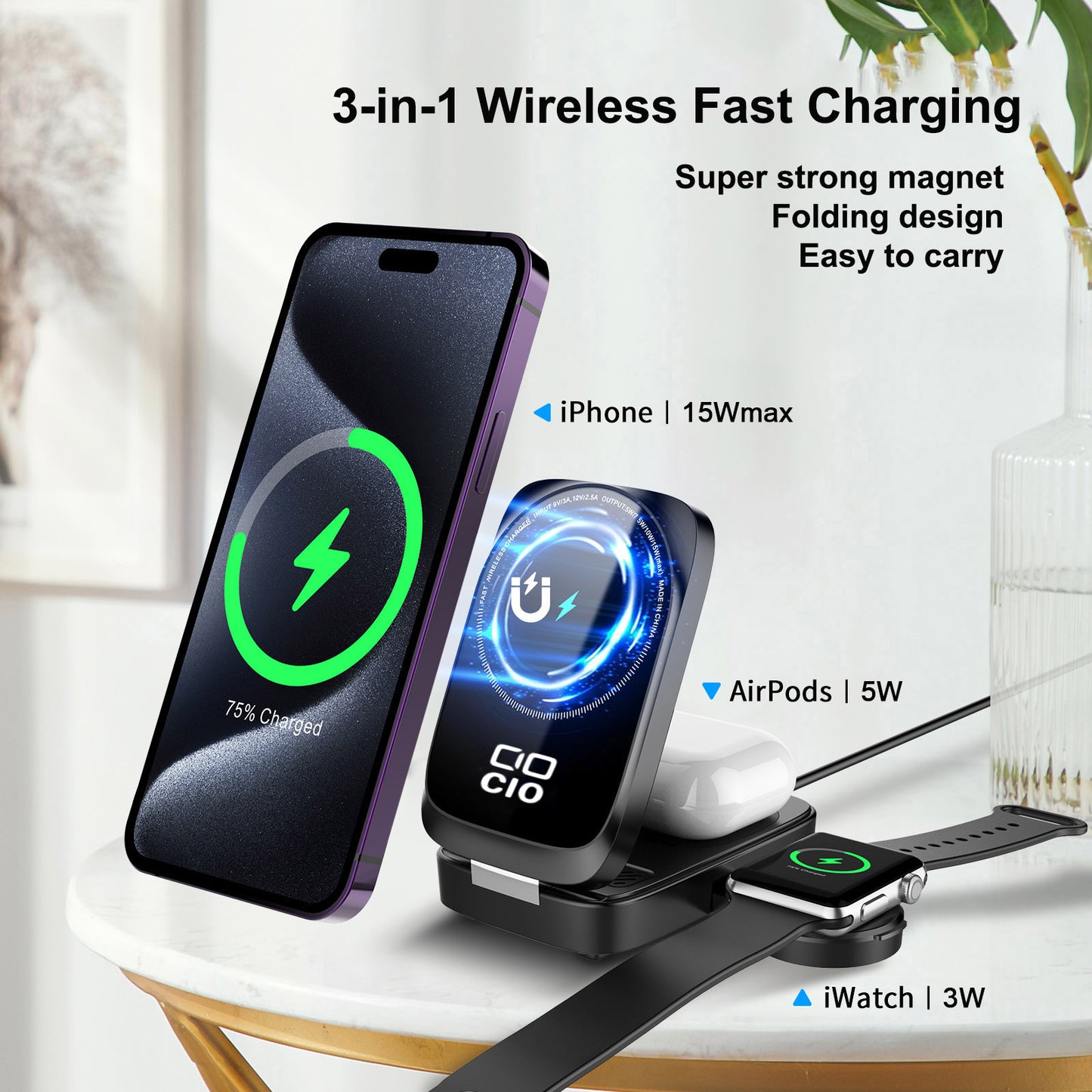 15W foldable multi-functional three-in-one wireless SW50