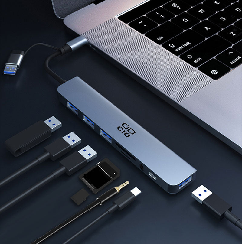 8 in 1 USB Hub USB C Docking Station TF SD Card USB 2.0 USB 3.0 3.5 Audio for MacBook Pro, XPS and More