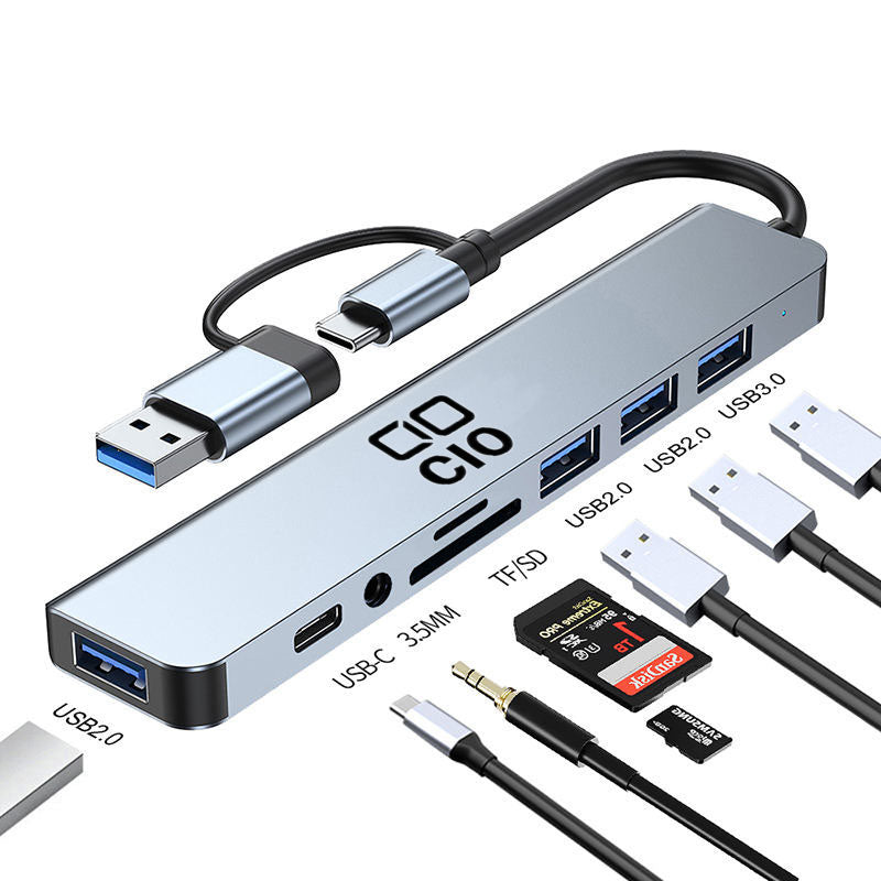 8 in 1 USB Hub USB C Docking Station TF SD Card USB 2.0 USB 3.0 3.5 Audio for MacBook Pro, XPS and More